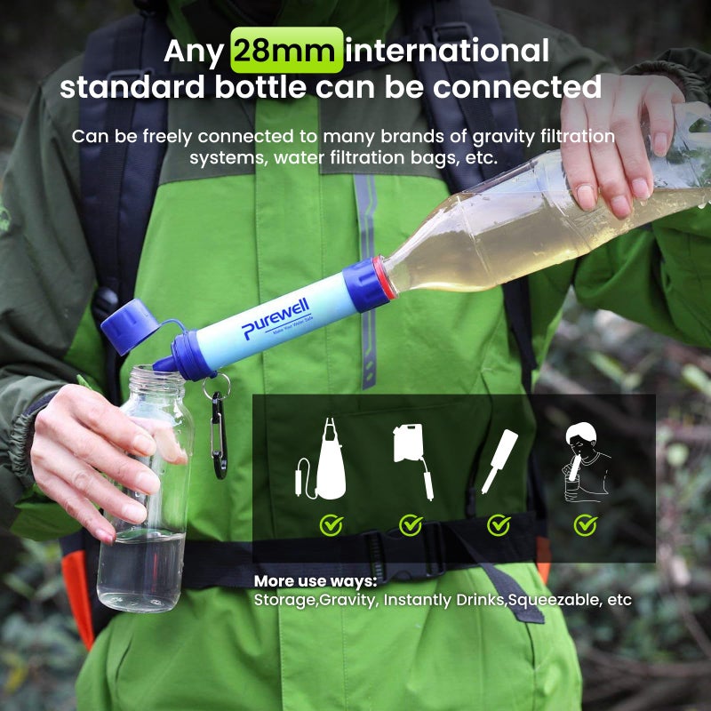 Purewell Outdoor Water Filter Personal Water Filtration Straw Emergency Survival Gear Water Purifier for Camping Hiking Climbing Backpacking - Image 5